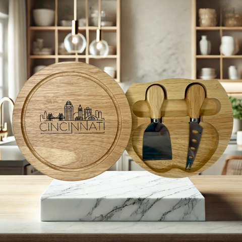 Cinci Skyline Wooden Rotating Cheese Board & Utensils Set Gift