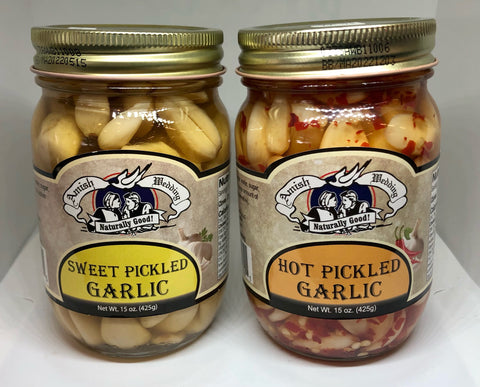 Amish Wedding Sweet & Hot Pickled Garlic Bundle - 15oz each (Millersburg, OH)