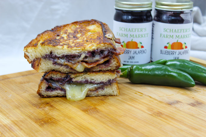 Schaefer's Farm Market Blueberry Jalapeno Jam, Bacon, Grilled Cheese Sandwich (Recipe & Video)