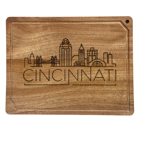 Cinci Skyline 12x9 Bamboo & Walnut Cutting/Charcuterie Board & 4 Coaster Gift Set