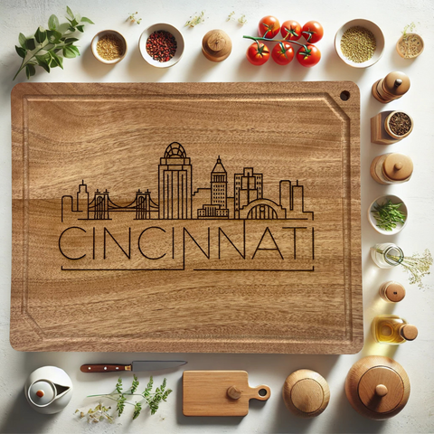 Cincinnati Skyline 12x9 Walnut Wood Cutting/Charcuterie Board