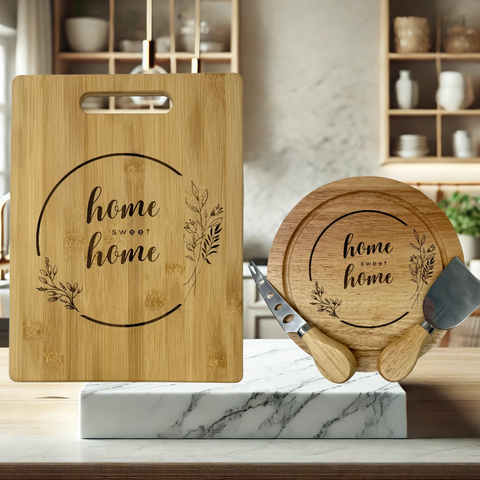 Home Sweet Home 2-Piece Wood Cheese Board & Cutting/Charcuterie Board Gift Set