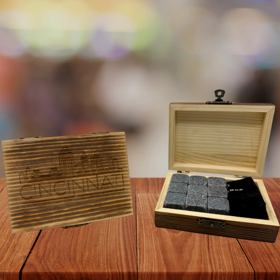 Cinci Skyline Whisky Stone Wood Box Gift Set – Local Flavoring