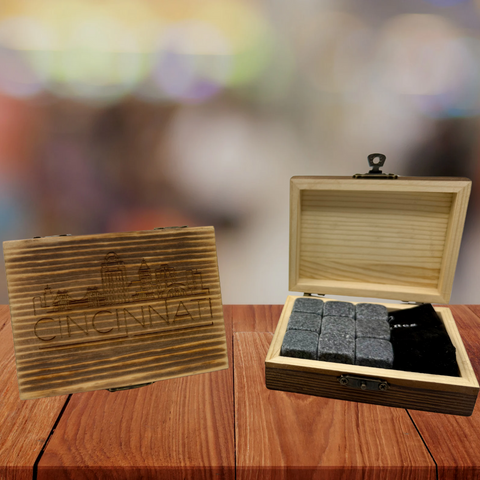 Cinci Skyline Whisky Stone Wood Box Gift Set