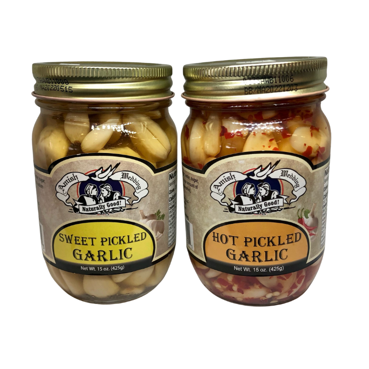Amish Wedding Sweet & Hot Pickled Garlic Bundle Box - 15oz each (Millersburg, OH)