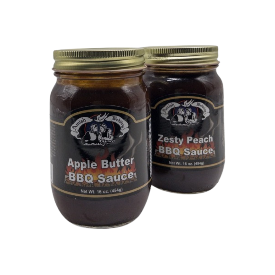 Amish Wedding Apple Butter & Zesty Peach BBQ Sauce Bundle Box - 15oz (Millersburg, OH)