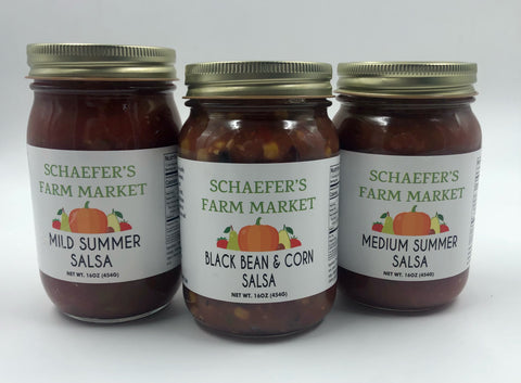 Schaefer's Farm Market Mild, Black Bean & Corn, Medium Salsa Bundle Box - 16oz each (Trenton, OH)